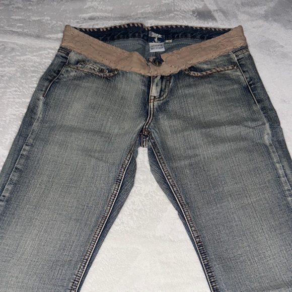 My Tribe Leather Trimmed Cuff Jeans - Picture 1 of 8